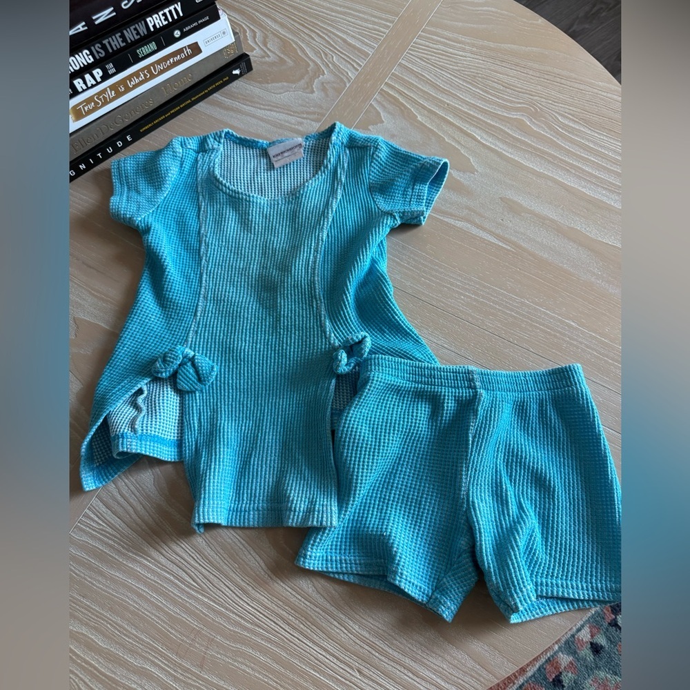 Expressions Kids Matching Set Turquoise Blue Knit Top & Shorts